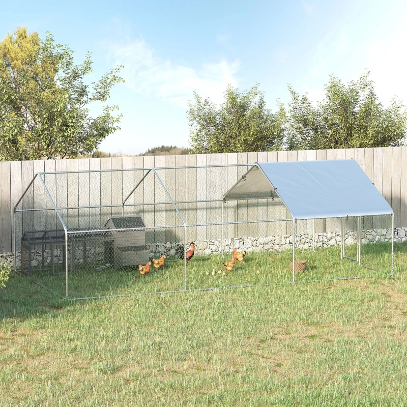 PawHut Large Chicken Coop Metal Chicken Run for Chicken with Waterproof and Anti-UV Cover, Spire Shaped Walk-in Fence Cage Hen House for Outdoor and Yard Farm Use, 1.26" Dia, 9.8' x 19.7' x 6.4'