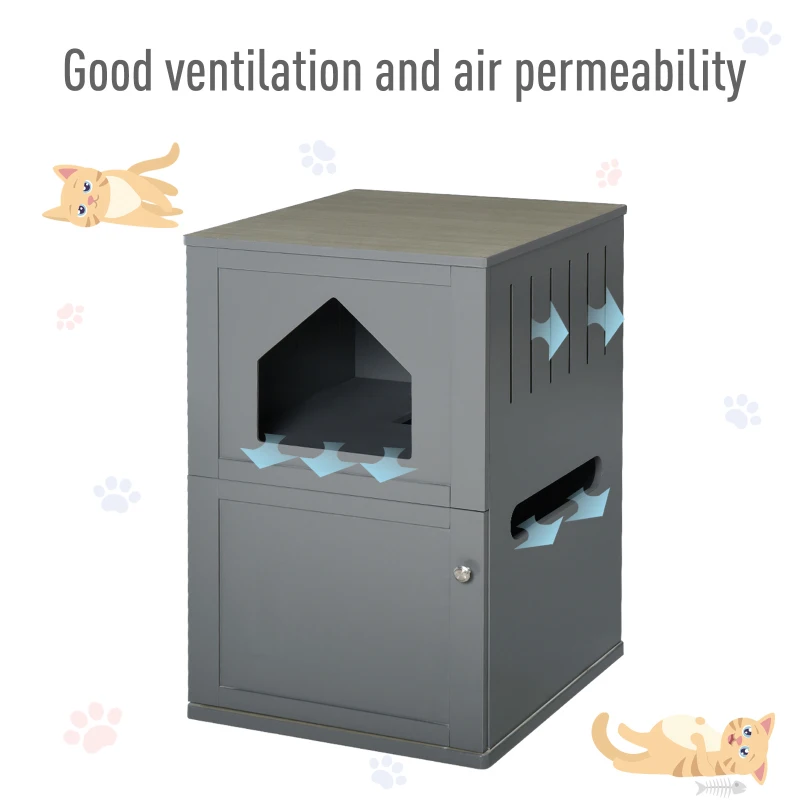 PawHut Double-Decker Cat Luxury Lower Level Litter Box and Upper Level House, Grey