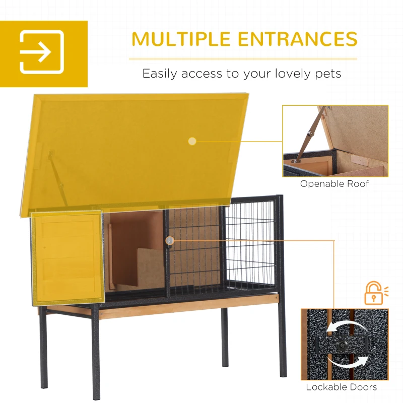 PawHut Rabbit Hutch Elevated Bunny Cage Small Animal Habitat with Metal Frame, No Leak Tray, Metal Wire Pan