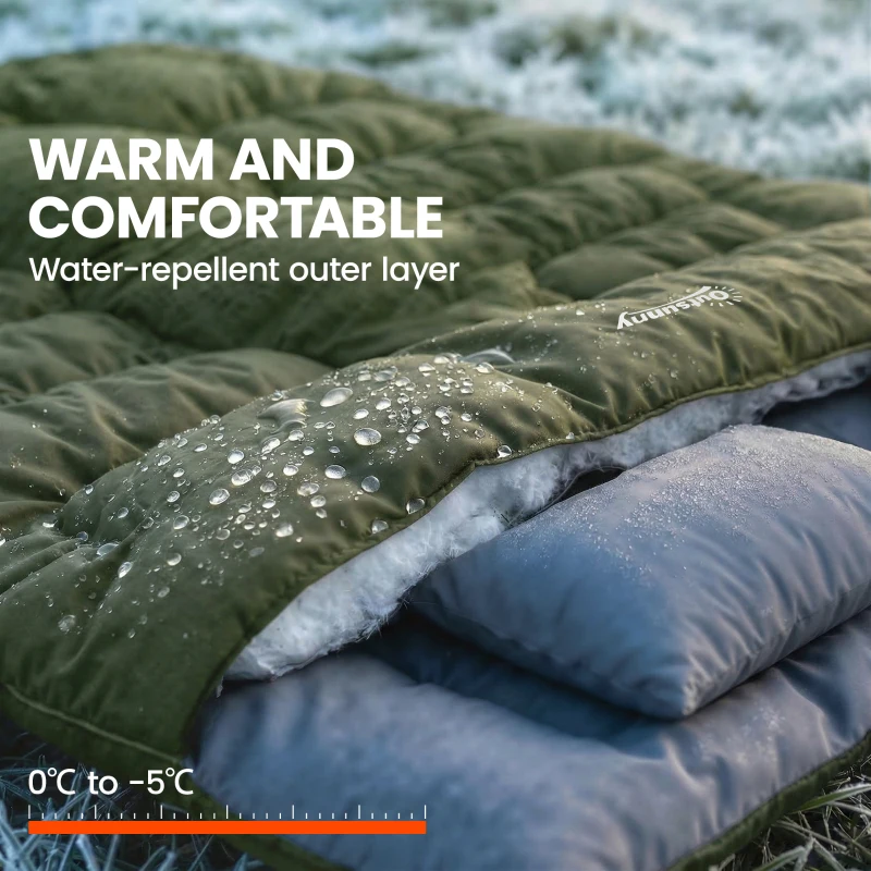 Outsunny Double Sleeping Bag for Adults, Queen Size 2 Person Sleeping Bag with 2 Pillows, for Cold Weather & Warm, Green