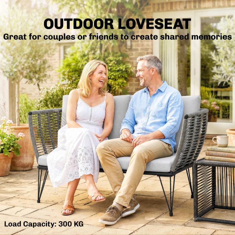 Outsunny Outdoor Couch Patio Sofa with Cushions, 2 Seater Patio Furniture Loveseat with Galvanized Steel Frame, Light Grey
