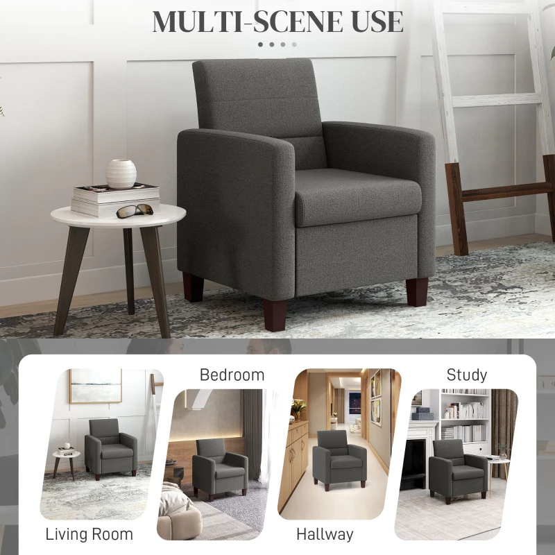 HOMCOM Fabric Accent Chair, Modern Armchair with Seat Cushion and Non-Slip Pads for Living Room, Bedroom, Dark Grey