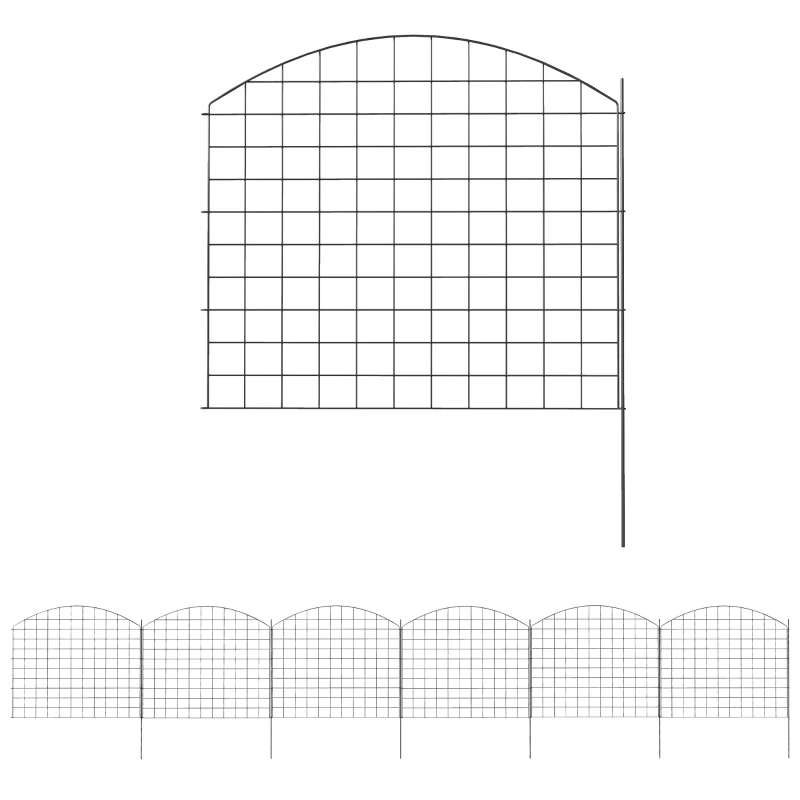 Outsunny Metal Garden Fence, Decorative Fence Set of 6, 181.1" x 38.2", Vegetable Fence, Path Border, Garden Edging, Black