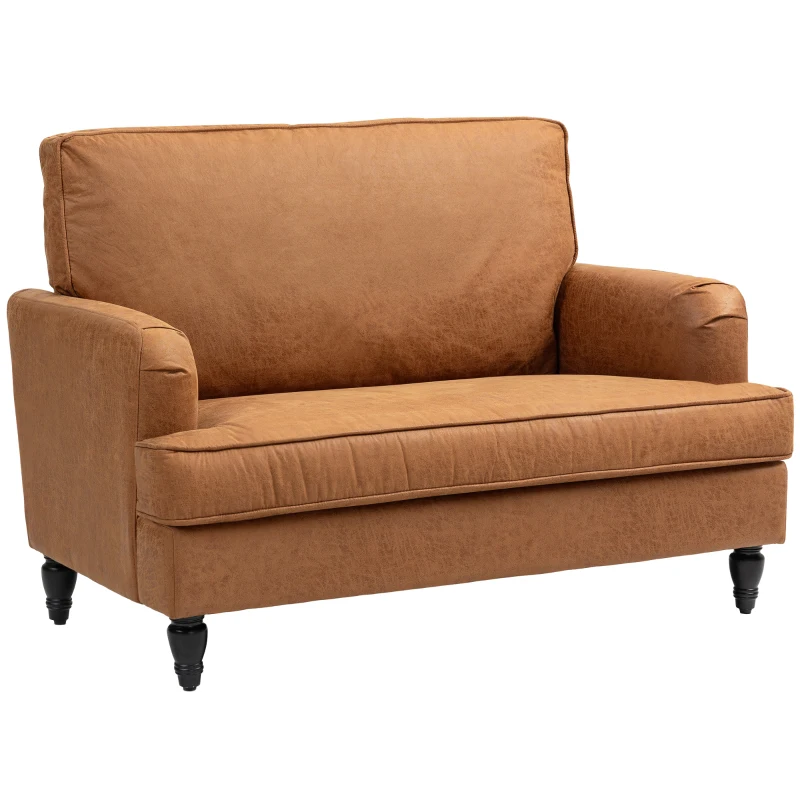 HOMCOM Modern Accent Chair, Leathaire Armchair with Turned Legs and Wide Seat, Comfy Chair for Living Room, Brown