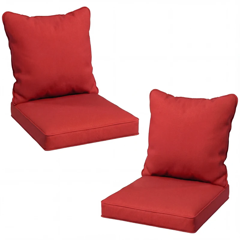 Outsunny Seat Cushion Back Pillows Replacement Set of 2, Patio Chair Cushions Set for Indoor Outdoor, Wine Red