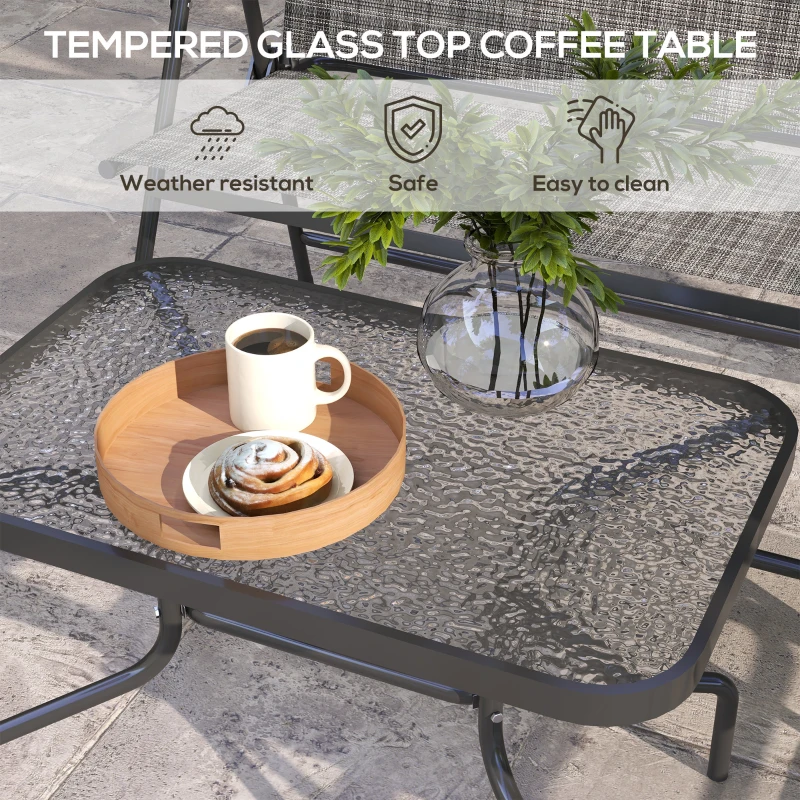 Outsunny Outdoor 4 Pieces Patio Furniture Set, Garden Set with Two Foldable Armchairs, a Loveseat & Glass Top Table, Mixed Grey