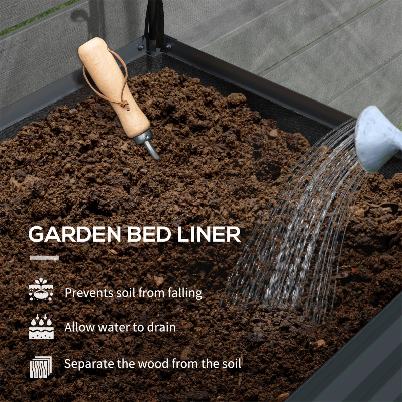 Outsunny Raised Garden Bed with Cover, Metal Elevated Planter Box with Bottom Shelf and Liner, Dark Grey