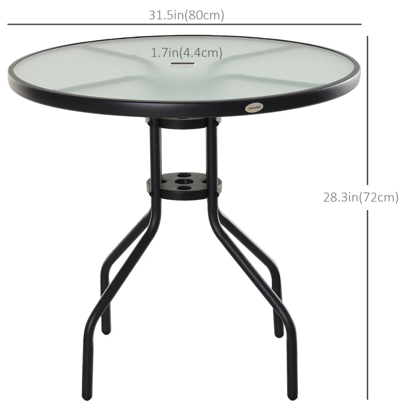 Outsunny 31.5'' Round Bistro Table Outdoor Dining Coffee Table w/ Tempered Glass Top Patio Garden Side Table Weather-resistant