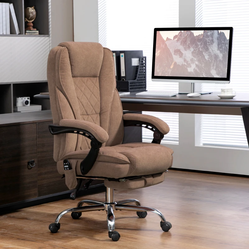 Vinsetto Massage Office Chair, Reclining Computer Chair with Adjustable Height and Footrest, Brown