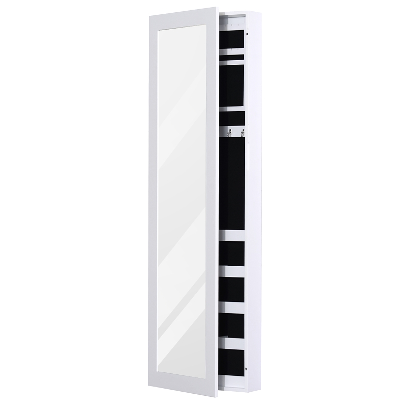 HOMCOM Mirror Jewelry Cabinet Armoire with Full Length Mirror, Wall Mounted Jewelry Organizer, White