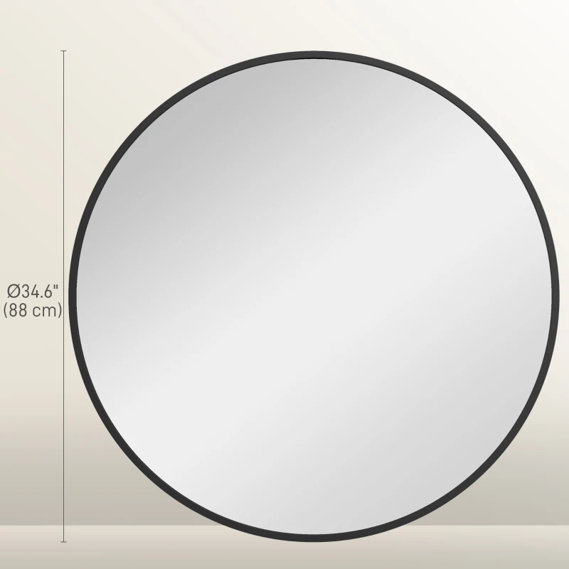 HOMCOM 36" Round Mirror, Bathroom Wall Mirror with Metal Frame, Decorative Vanity Mirror for Living Room, Bedroom, Black