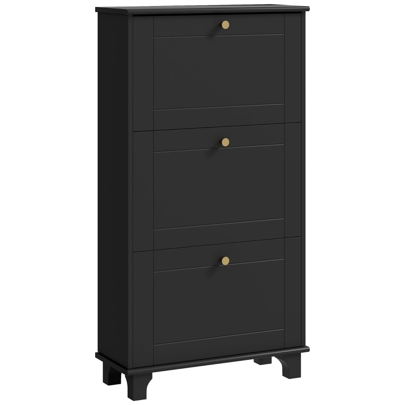 HOMCOM Narrow Shoe Storage with 3 Flip Drawers and Adjustable Shelves, Shoe Cabinet Organizer for 12 Pairs of Shoes, Black