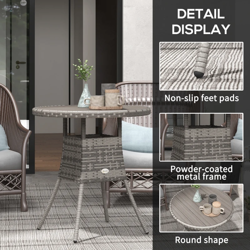 Outsunny 27.5" Outdoor Wicker Dining Table, PE Rattan Patio Furniture with Wood-plastic Composite Top, Grey