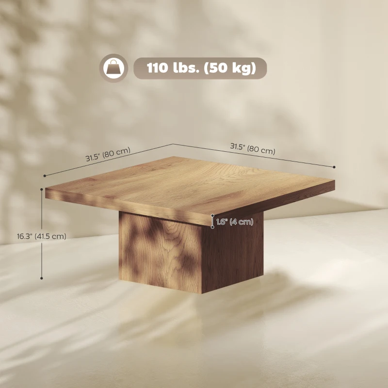 HOMCOM Square Coffee Table, Center Table with 1.6" Thick Tabletop, Natural Wood