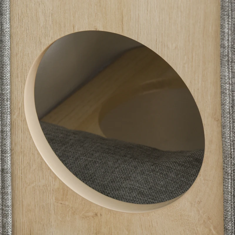 PawHut Wooden Cat Condo 3 Story Barrel Tower w/ Perch Removable Cover Cushions Sisal Scratching Carpet, Grey