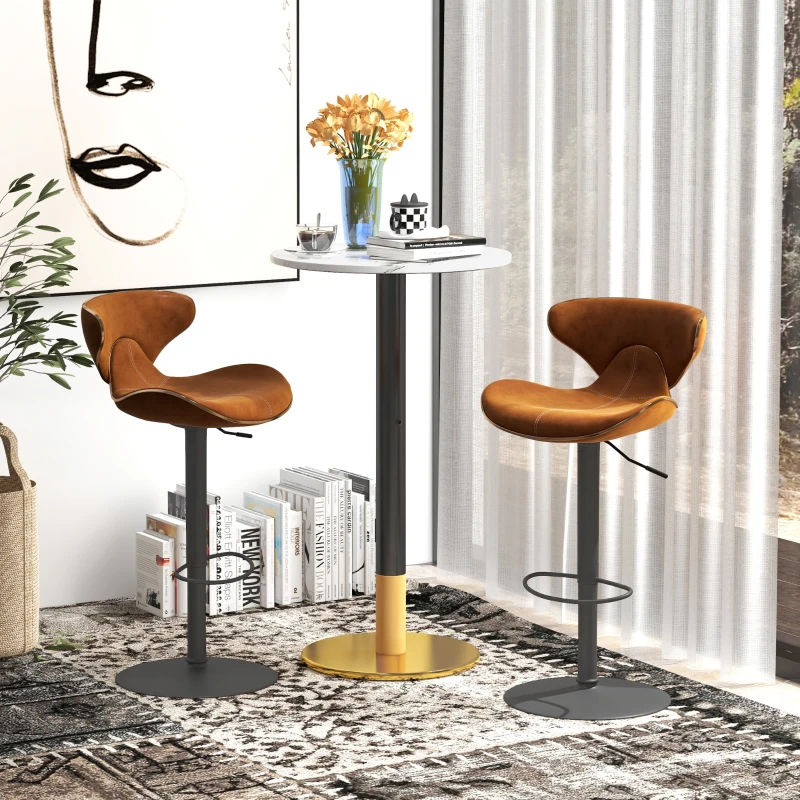 HOMCOM High Top Bar Table, Modern Round Dining Table with Faux-marbled Top and Gold Base, Bistro Table for 2 People, White
