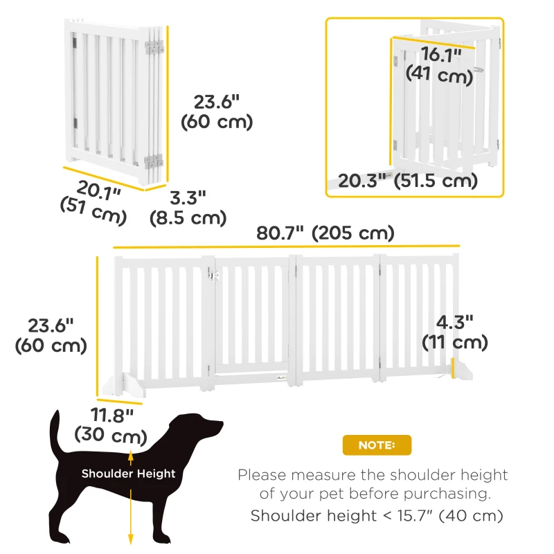 PawHut 23.5"H Foldable Dog Gate with Door, 4 Panels Freestanding Pet Gate Barriers Indoor with Support Feet, Puppy Fence for Dogs, White