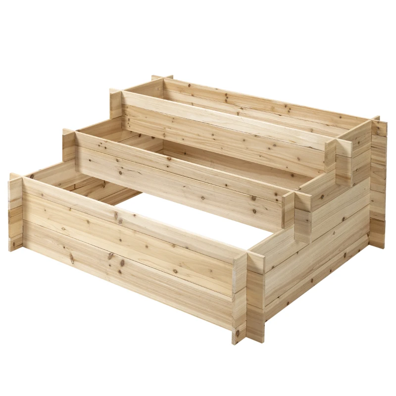 Outsunny 3-Tier Wood Raised Garden Bed, 47.2" x 39.4" x 21.3" Elevated Planting Box, Outdoor Vegetable Flower Container, Herb Garden Indoor Kit, Natural