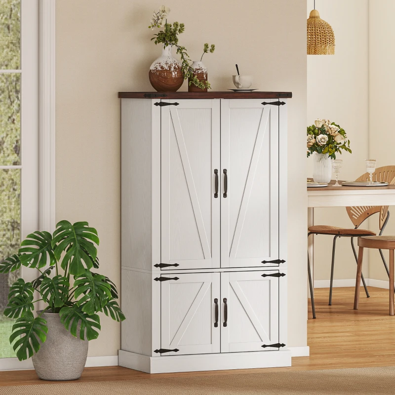 HOMCOM 53.5" Pantry Cabinet, Kitchen Storage Cabinet with Adjustable Shelves, 6 Door Spice Racks for Dining Room, White