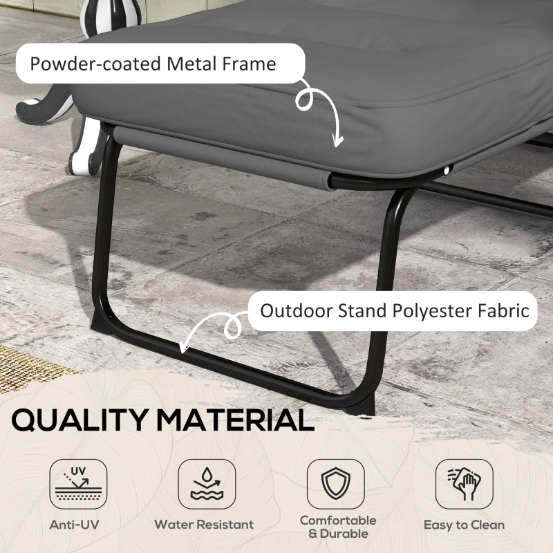Outsunny Outdoor Lounge Chair with Padded Cushion, Folding Reclining Patio Garden Chair with Recline Back, Footrest, for Poolside, Patio, Light Grey