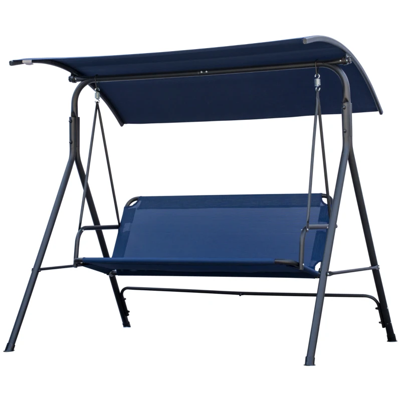 Outsunny 3-Seater Outdoor Porch Swing with Adjustable Canopy, Patio Swing Chair for Garden, Poolside, Backyard, Dark Blue