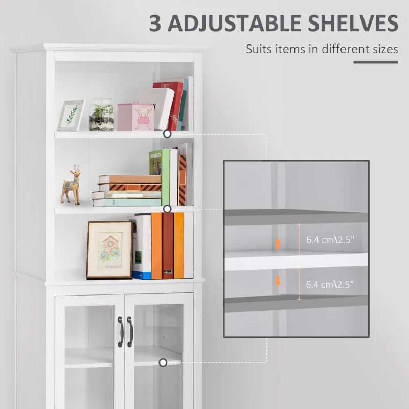 HOMCOM Multifunctional Storage Cabinet Bookcase with Adjustable Shelves Display Rack for Study, Kitchen, Living Room, White