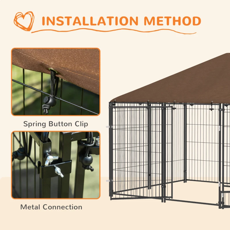 PawHut Outside Dog Kennel, 6.9' x 4.6' x 5' Puppy Play Pen with Canopy, Garden Playpen Fence Crate with Rotating Bowl, Black