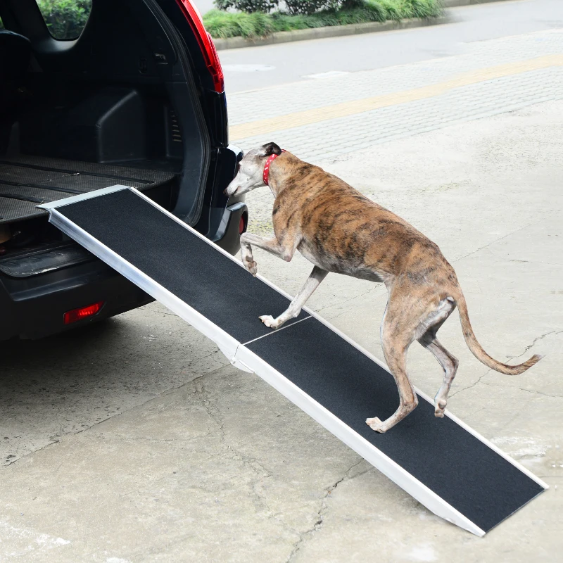 PawHut 72" Portable Bi-Fold Folding Vehicle Pet Ramp for Large Dog or Animals with Safety Lock & Convenient Carry Handle