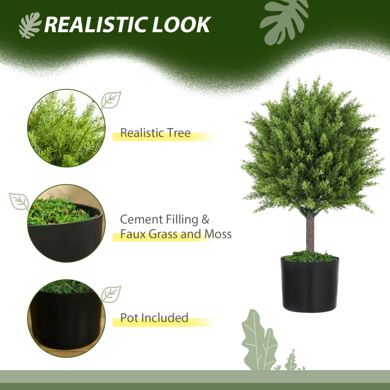 HOMCOM Decorative Artificial Plants, Cedar Topiary Trees in Pots, Fake Plants for Home Indoor outdoor Decor, Green
