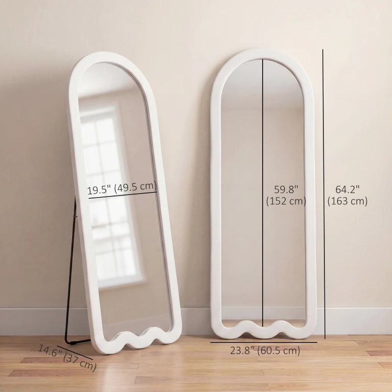 HOMCOM 64" x 24" Full Length Mirror, Floor Mirror Hanging or Wall Mount, with Arched Wavy Bottom Velvet Frame for Bedroom