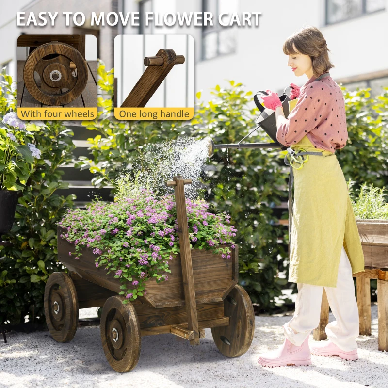 Outsunny Wooden Raised Garden Bed, Flower Cart w/ Wheels, Planters for Outdoor Plants, Backyard, Patio, Deck, Garden Decor