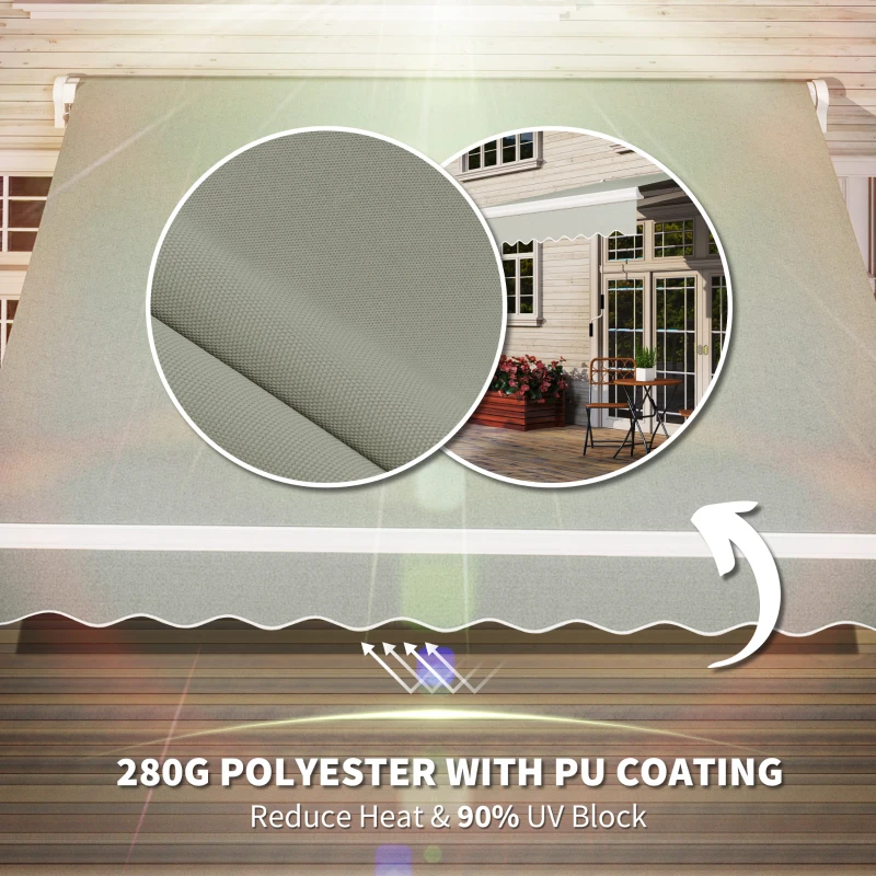 Outsunny 8'x7' Patio Awning Manual Retractable Sun Shade Outdoor Deck Canopy Shelter, Light Grey