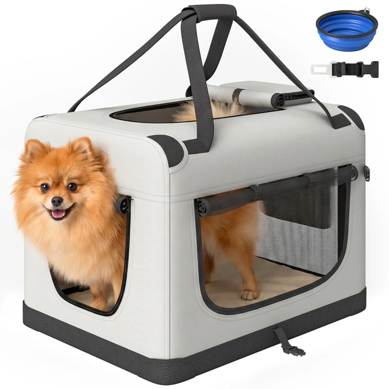 PawHut Pet Carrier Bag, Soft-Sided Dog Carrier for Small Dogs, Portable Pet Travel Bag, Light Grey