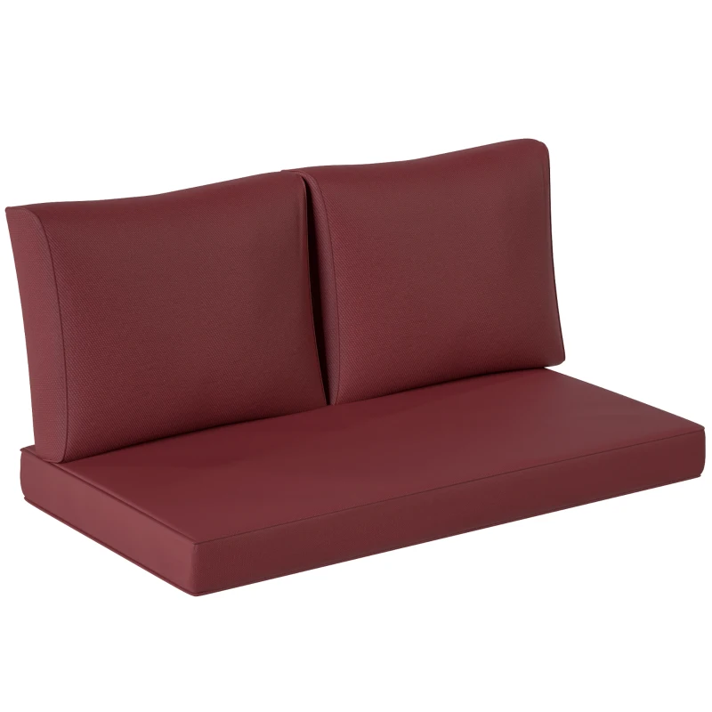 Outsunny 2 Seater Outdoor Seat Cushions with Backrest, Loveseat Double Sofa Outdoor Furniture Cushions, Wine Red