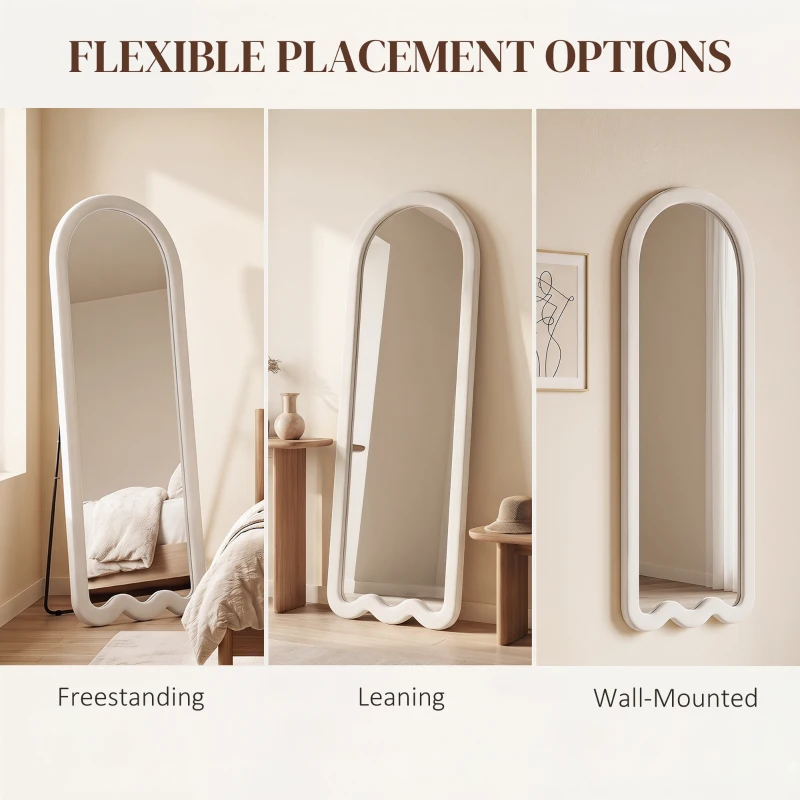 HOMCOM 64" x 24" Full Length Mirror, Floor Mirror Hanging or Wall Mount, with Arched Wavy Bottom Velvet Frame for Bedroom