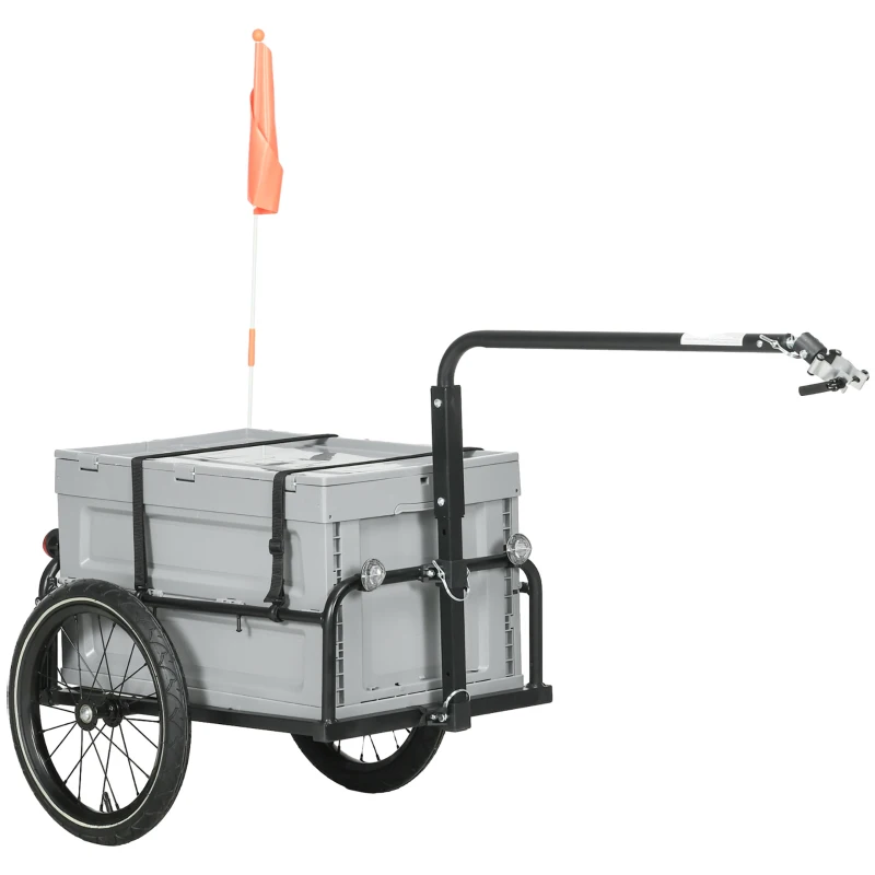 Aosom Steel Trailer for Bike, Bicycle Cargo Trailer with Foldable Storage Box and Safe Reflectors, Max Load 88LBS, Grey