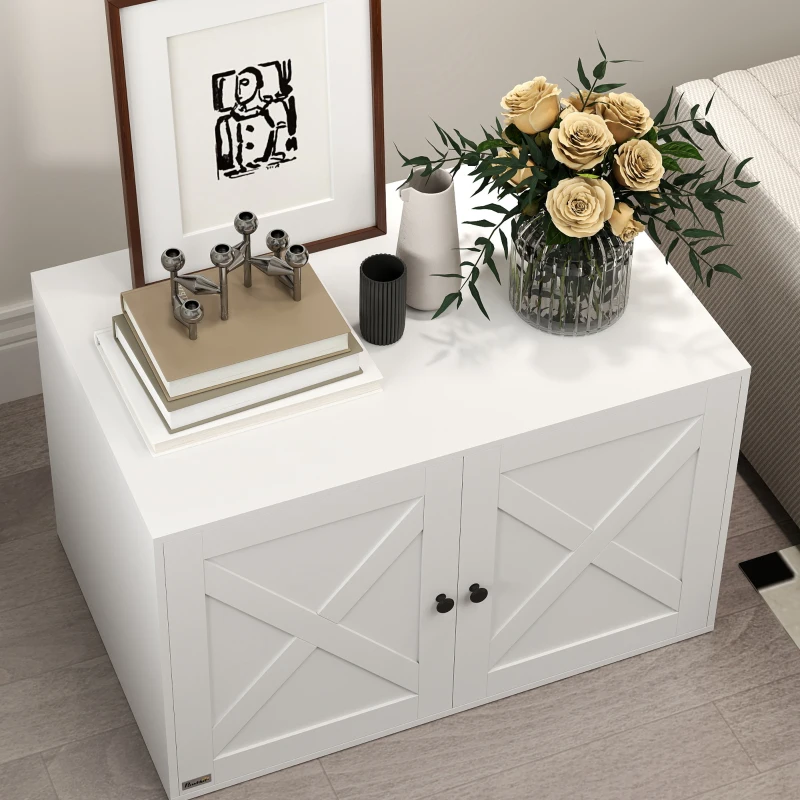 PawHut Cat Litter Box Enclosure with Barn Door, Cat Hole, 31.5" x 21" x 20", White