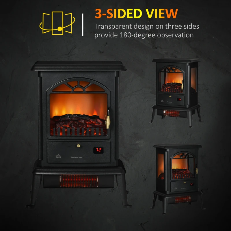 HOMCOM 22" Infrared Electric Fireplace Stove, Freestanding Fireplace Heater with 3D Flame Effect, Adjustable Temperature, Timer, 1000W/1500W, Black