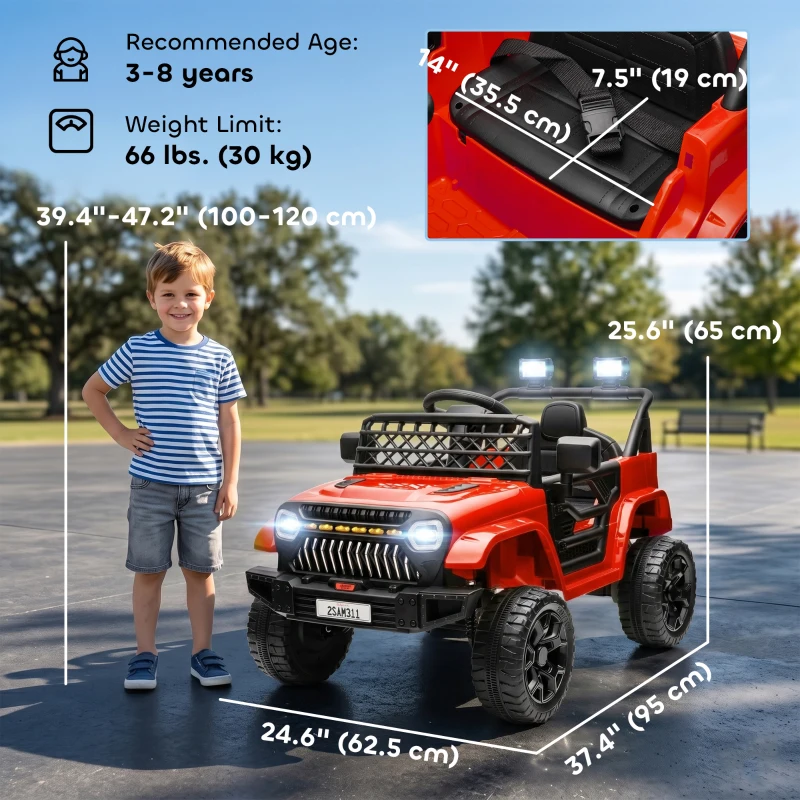 Qaba 12V Ride on Truck, Electric Car for Kids with Remote Control, Suspension, 3 Speeds, USB Music Headlights, Red