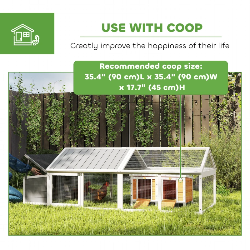 PawHut 95"L Chicken Run Large Chicken Coop with Nesting Box Wooden Roof Side Door for Outdoor 4–8 Chickens