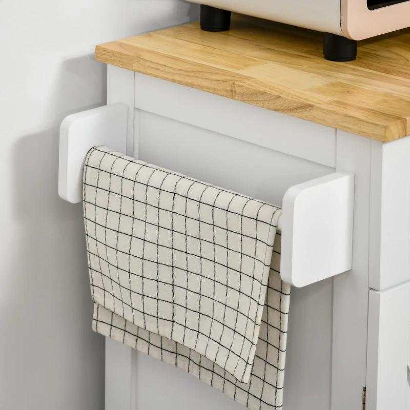 HOMCOM Foldable Kitchen Island with Storage Drawer, Farmhouse Style Rolling Utility Cart, Coffee Bar Cabinet on Wheels with Drop-Leaf Wood Top, White