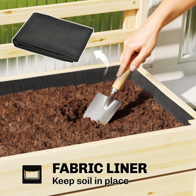 Outsunny Wooden Raised Garden Bed with Trellis, Outdoor Elevated Planter Box with Drainage Hole and Bed Liner