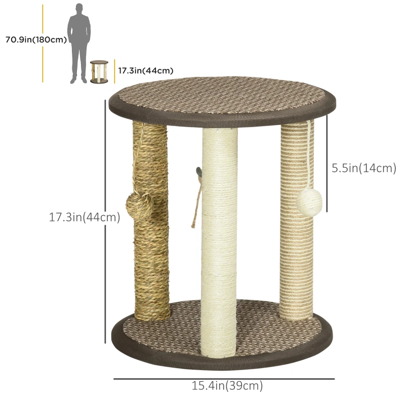 PawHut 17" Cat Tree, Kitty Activity Centre with Hanging Toys, Cat Tower with Jute, Sisal, Seagrass Scratching Post, Brown
