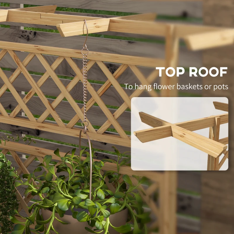 Outsunny Wooden Planter with Trellis Privacy Screen, Raised Garden Bed to Grow Vegetables, Herbs and Flowers, Natural