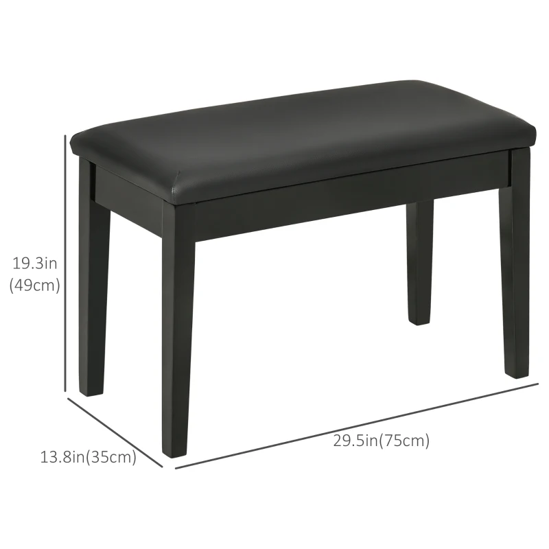 HOMCOM Classic Piano Bench Stool, PU Leather Padded Keyboard Seat with Rubber Wood Legs and Music Storage Compartment, Smooth Seat, Black