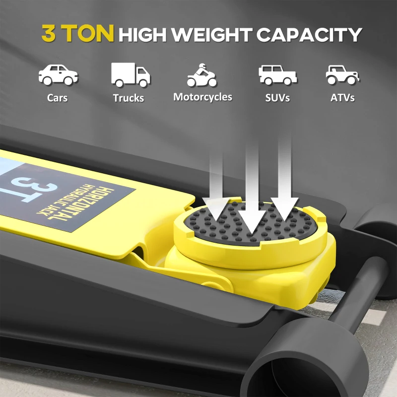 HOMCOM 3 Ton Hydraulic Low Profile Trolley Service Floor Jack Heavy Duty Car Jack with Dual Piston Pump, 3"-19.6" Lifting Range