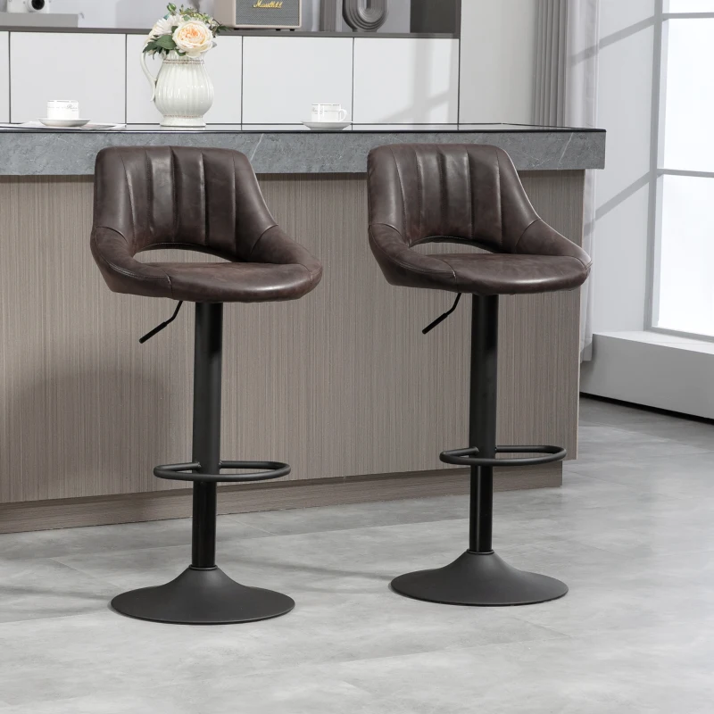 HOMCOM Swivel Bar Stools Set of 2, Faux Leather Upholstered Counter Height Barstools with Round Metal Base