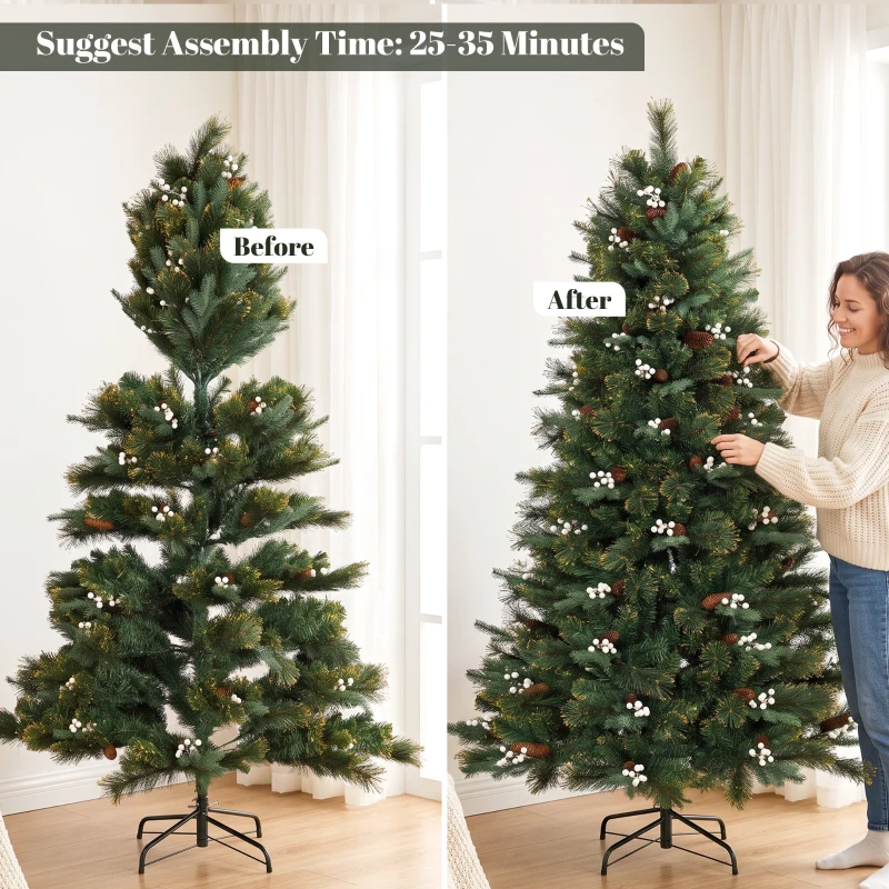 HOMCOM 6ft Christmas Tree with 716 Branch Tips, Easy-Assembly Hinged Design, Artificial Fir Xmas Tree for Home Office Holiday
