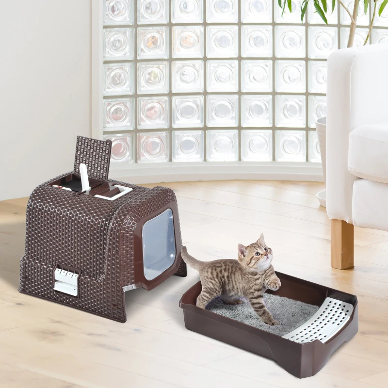 PawHut D31-002 Deluxe Cat Litter Pan, Coffee