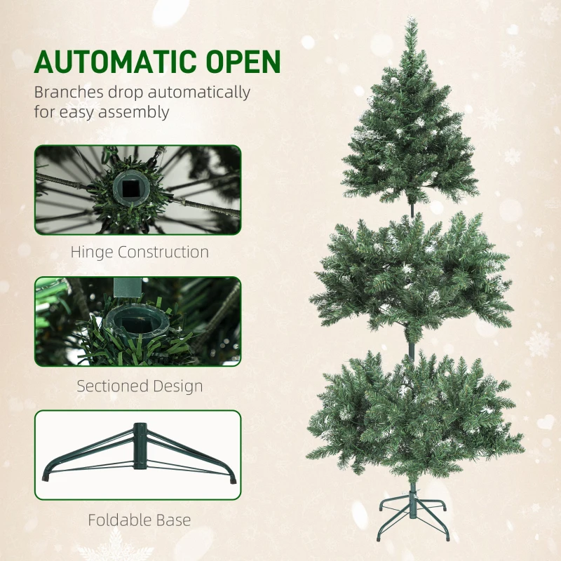 HOMCOM 5 ft Frosted Prelit Christmas Tree, Full Spruce Xmas Tree with Dual Colour LED Light, Hinged Xmas Tree, Easy Assembly
